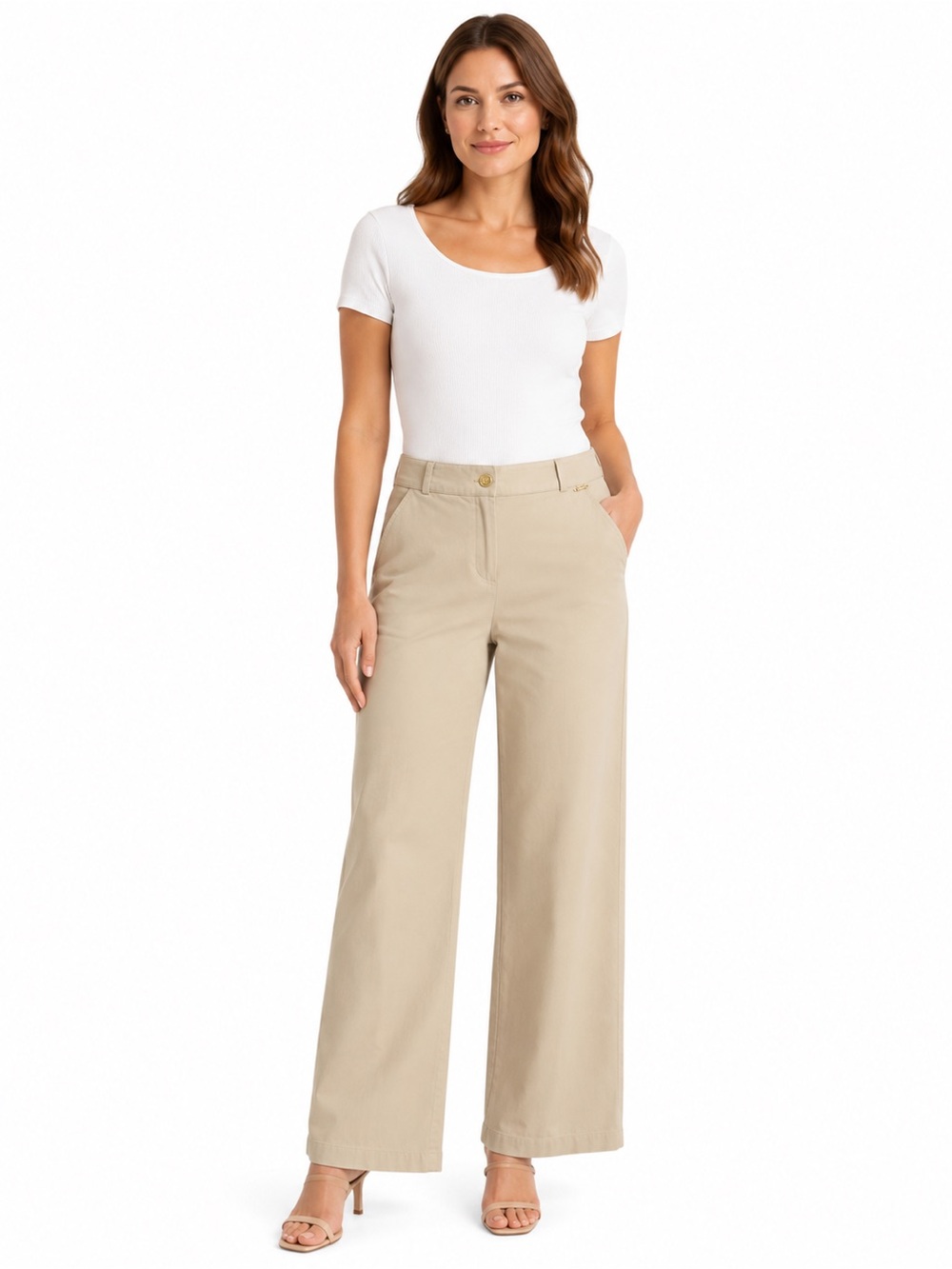 High-Rise Wide Leg Pants in Khaki - 0817